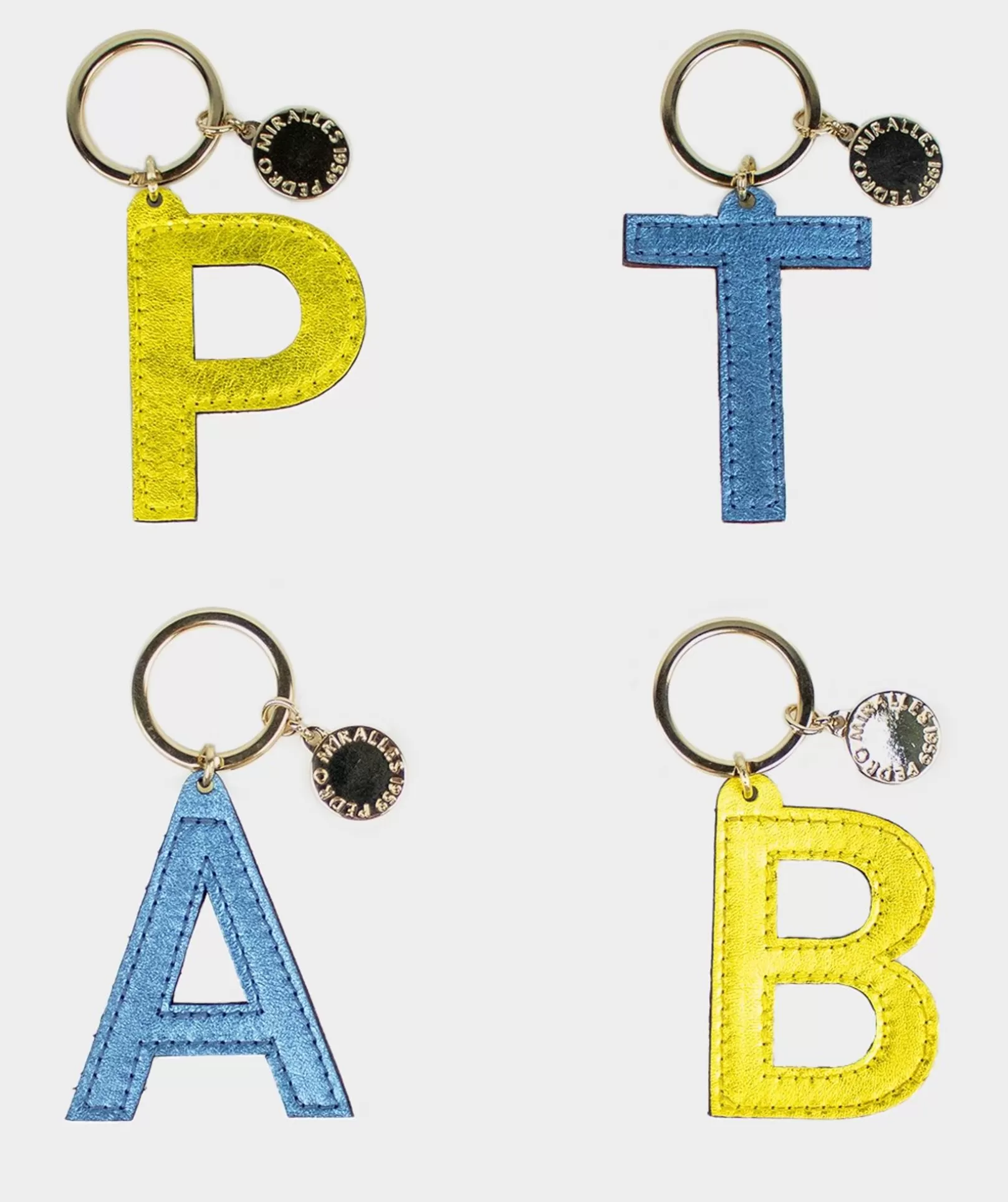 Pedro Miralles Schlusselanhanger Mit Initialen Aus Blauem Und Gelbem Leder. Napa Metal Beryl | Accessoires Geschenke